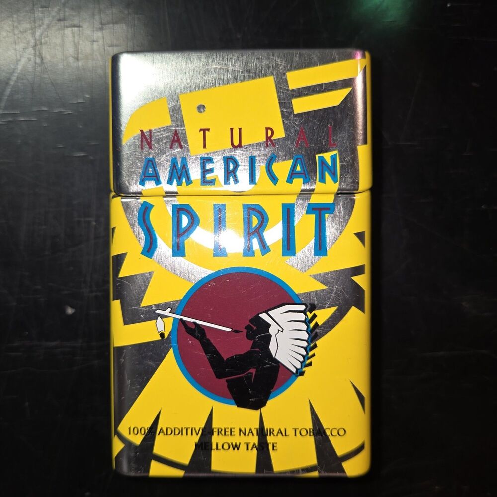 VTG Natural American Spirit Metal Empty Flip Top Cigarette Container.  Excellent